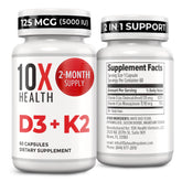 10X Health frasco delantero mostrando etiqueta clara y beneficios