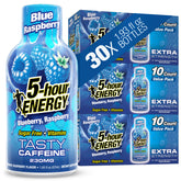 5-hour ENERGY frontal del envase mostrando sabor frambuesa azul y beneficio energético