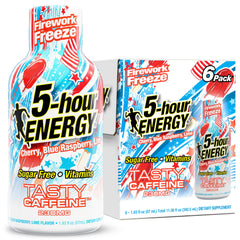 5-hour ENERGY botella frontal mostrando sabor Firework Freeze y conveniencia inmediata