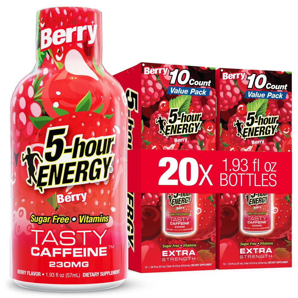 5-hour ENERGY frente del envase mostrando diseño y sabor berry