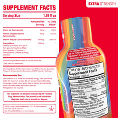 5-hour ENERGY líquido afrutado vertiéndose, resaltando sabor y textura suave