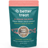A Better Treat empaque frontal que muestra salmón liofilizado y beneficios