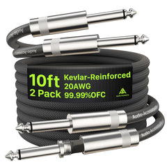 AA AUDIO ACCESSORY frontal del pack mostrando dos cables, durabilidad asegurada