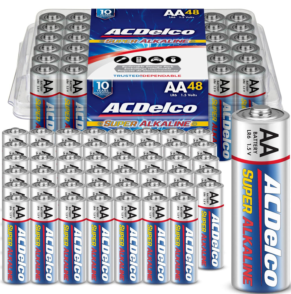 Powermax ACDelco pack frontal mostrando 48 pilas AA y beneficio de cantidad