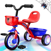 Ackarido front view of tricycle showing spider design and basket, encourages imaginative play