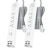 Addtam front view of two power strips showing outlets and USB ports for organized charging