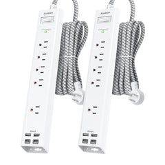 Addtam front view of two power strips showing outlets and USB ports for organized charging
