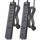 Addtam vista frontal de la regleta muestra 5 enchufes y 3 USB, beneficio orden y capacidad