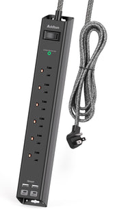 Addtam regleta frontal con 6 enchufes y 4 puertos USB para organización eficiente