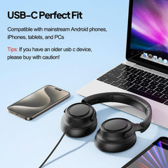 ADOOPE auriculares en uso con portátil para llamadas sin latencia