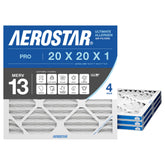 Aerostar frontal del empaque pack de 4 mostrando tamaño y beneficio de filtración