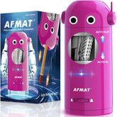 AFMAT sacapuntas frontal rosa mostrando diseño compacto y fácil uso