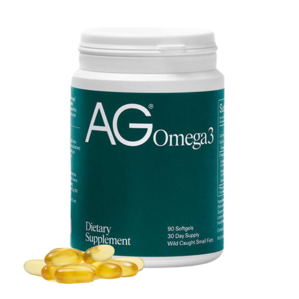 AG1 frasco delantero mostrando el envase y beneficio de concentración
