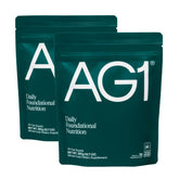 AG1 vista frontal del envase mostrando el pack doble y la marca AG1