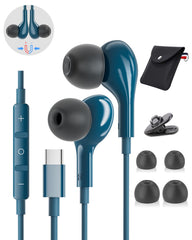 AILZPXX vista frontal de auriculares USB-C con conector y cable resistente