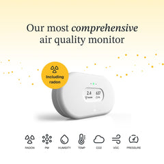 Airthings View Plus pantalla eInk personalizada, lectura fácil y bajo consumo