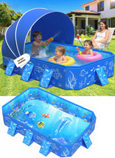 AixPool vista frontal con toldo protegiendo del sol y lluvia
