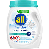 all free clear envase frontal mostrando 56 MIGHTY Pacs y beneficio práctico