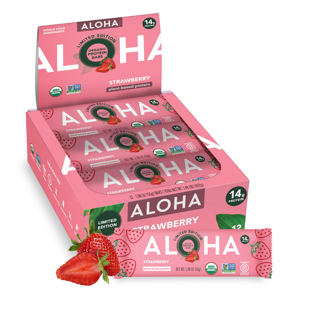 ALOHA empaque frontal fresa mostrando ingredientes y beneficios