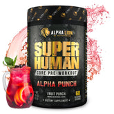 ALPHA LION tarro frontal mostrando diseño y beneficio de energía sostenida