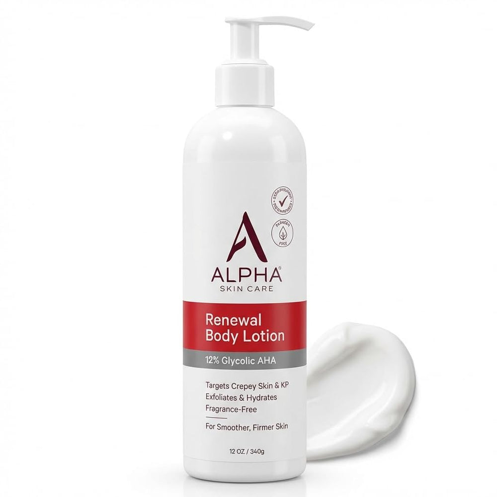 Alpha loción frontal mostrando envase y beneficio de renovación