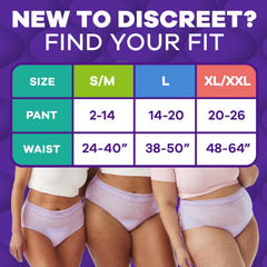 Always Discreet mano sosteniendo talla S/M para referencia de tamaño y ajuste