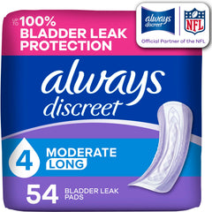 Always Discreet empaque frontal mostrando unidad y longitud larga