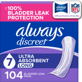 Always Discreet paquete frontal mostrando cantidad y diseño, protección discreta