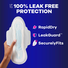 Always Size 5 close-up of extended back coverage for leak prevention