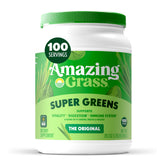 Amazing Grass envase delantero con diseño claro y 100 raciones, conveniencia diaria
