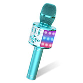 Amazmic micrófono frontal mostrando diseño y altavoz, divertido y portátil