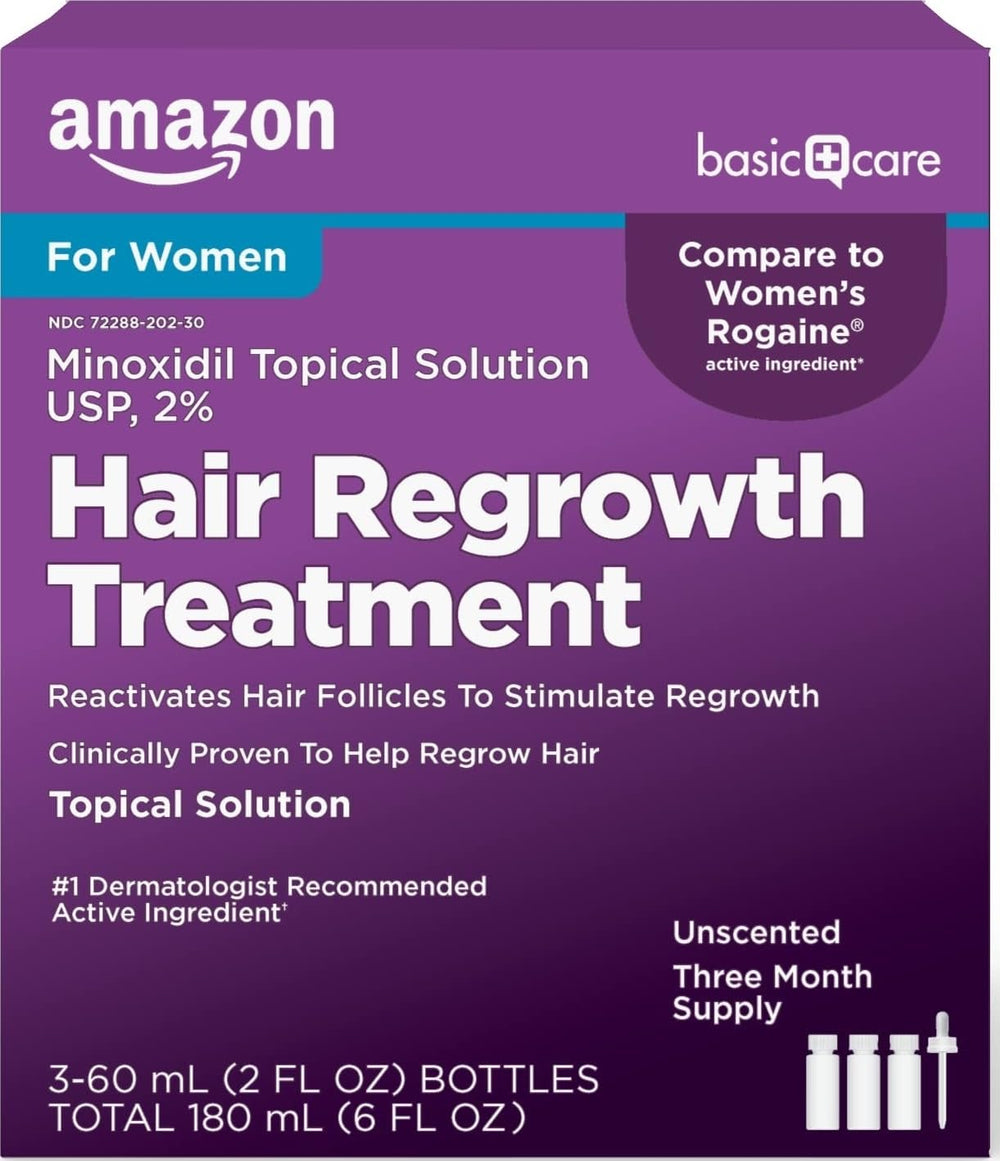 Amazon Basic Care frasco frontal del producto mostrando etiqueta clara y tamaño
