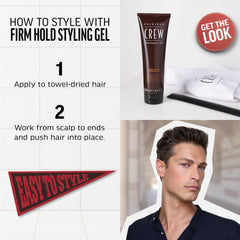 American Crew mano aplicando gel en cabello, facilita control y peinado