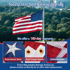 American Flag Made in USA primer plano de estrellas bordadas, acabado premium