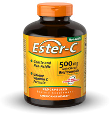 American Health frasco Ester-C mostrando etiqueta y beneficios visibles