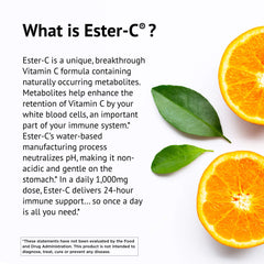 American Health Ester-C label and supplement facts, highlights bioflavonoids and non-GMO