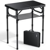 Anbte mesa plegable frontal mostrando tamaño y estabilidad para actividades al aire libre