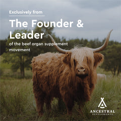 Ancestral Supplements etiqueta con lista de ingredientes y pruebas de pureza