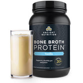 Ancient Nutrition envase frontal mostrando la etiqueta y beneficio proteico