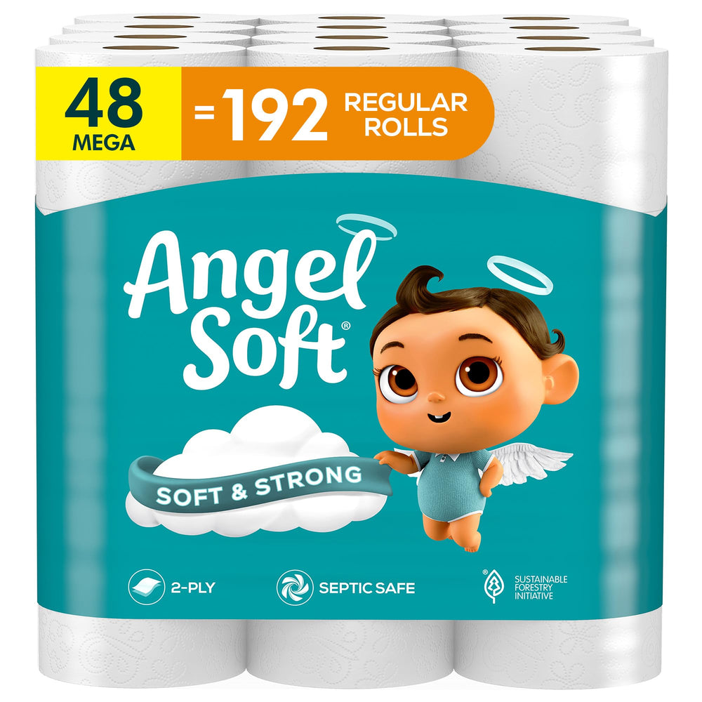 Angel Soft frente del empaque mostrando 48 rollos y ahorro