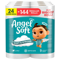 Angel Soft empaque frontal mostrando 24 rollos y ahorro