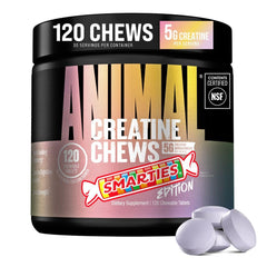 Animal creatine chews vista frontal del envase, portátil y conveniente