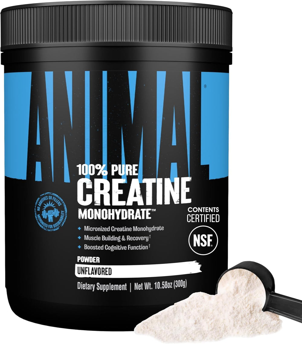 Animal creatine frente del envase mostrando información clara y sin aditivos