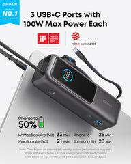 Anker detalle de puertos USB-C y USB-A con carga rápida visible
