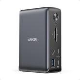 Anker docking station frontal mostrando puertos y diseño compacto