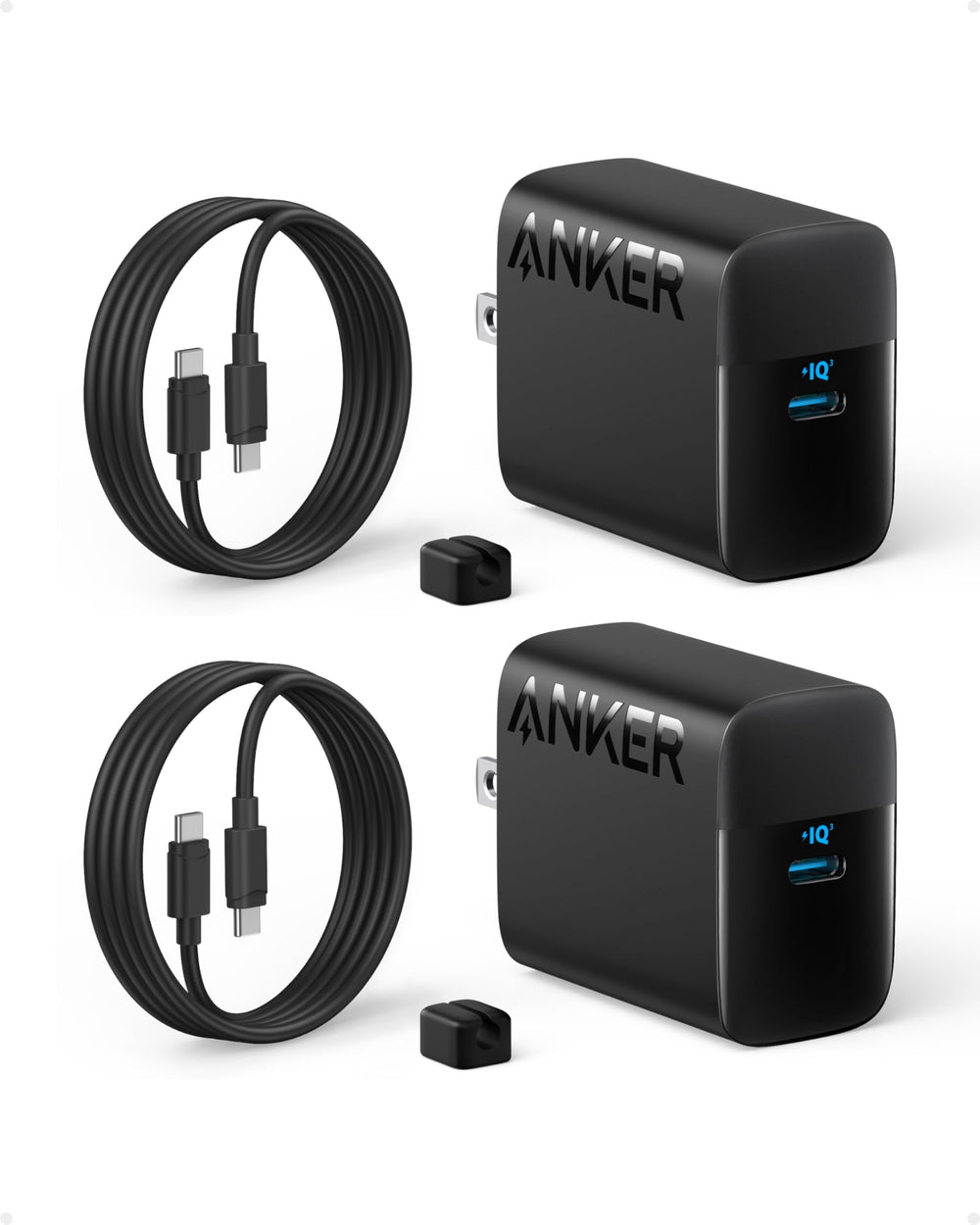 Anker frontal con dos adaptadores 45W mostrando diseño compacto y potencia