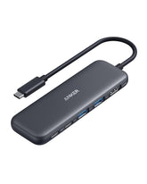 Anker hub frontal mostrando todos los puertos y diseño compacto para conectar dispositivos