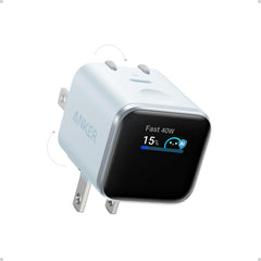 Anker Nano frontal mostrando pantalla y beneficios de carga rápida