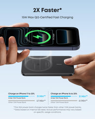 Anker Nano en uso con iPhone, recarga inalámbrica rápida y segura