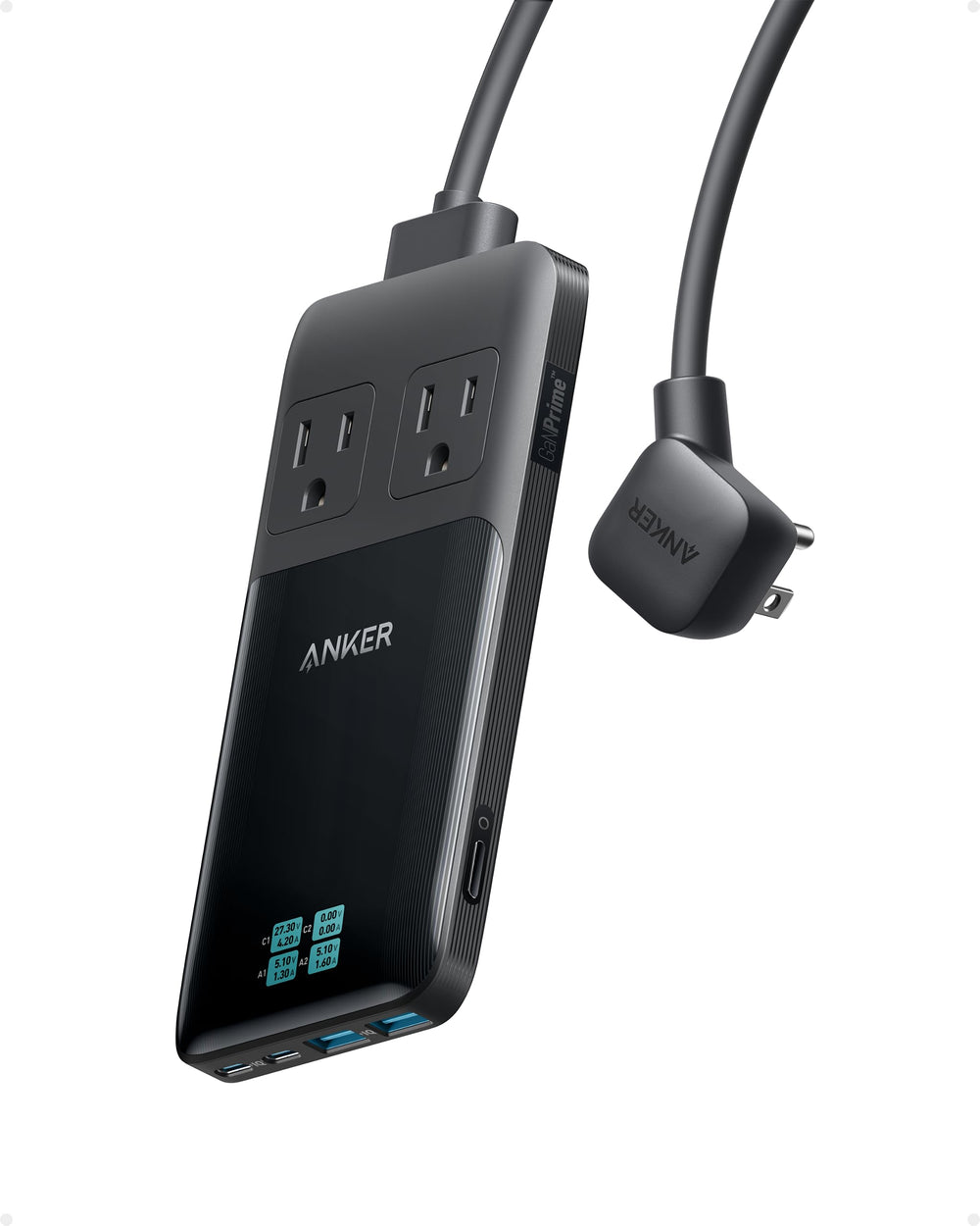 Anker Prime vista frontal del producto mostrando tomas y puertos, máxima versatilidad